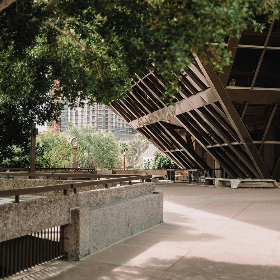 A dramatic modern architecture building in downtown Tempe.